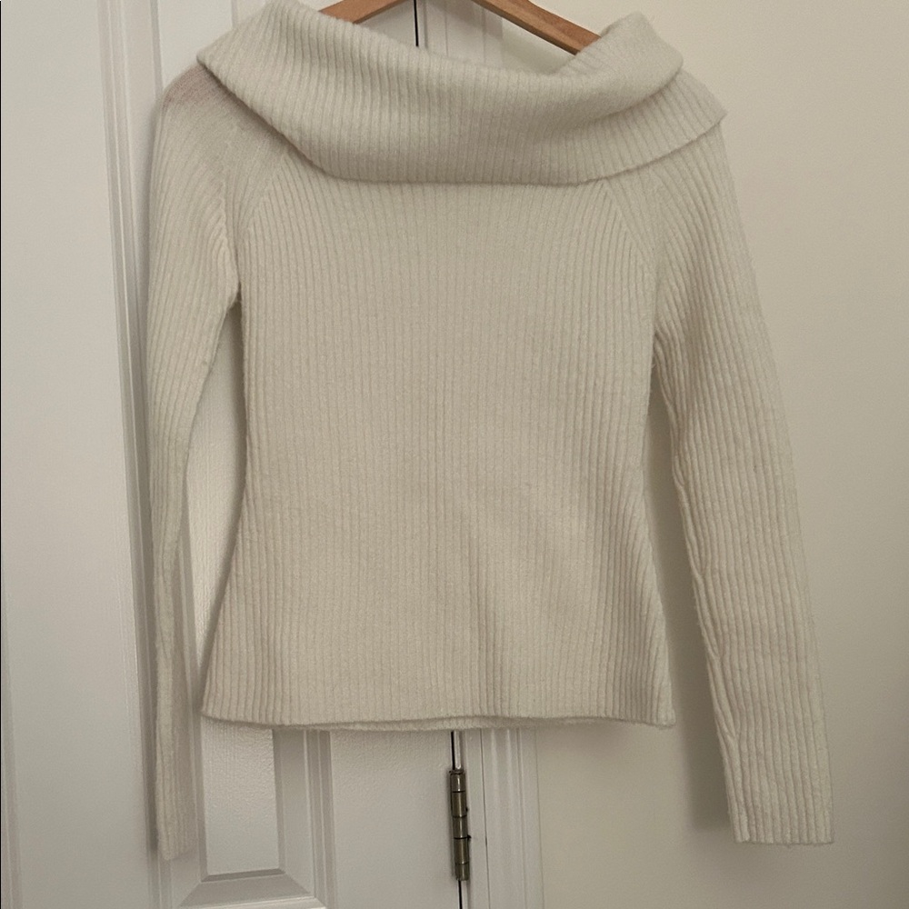 Six Fifty Off-Shoulder Ribbed Knit Sweater in Cream